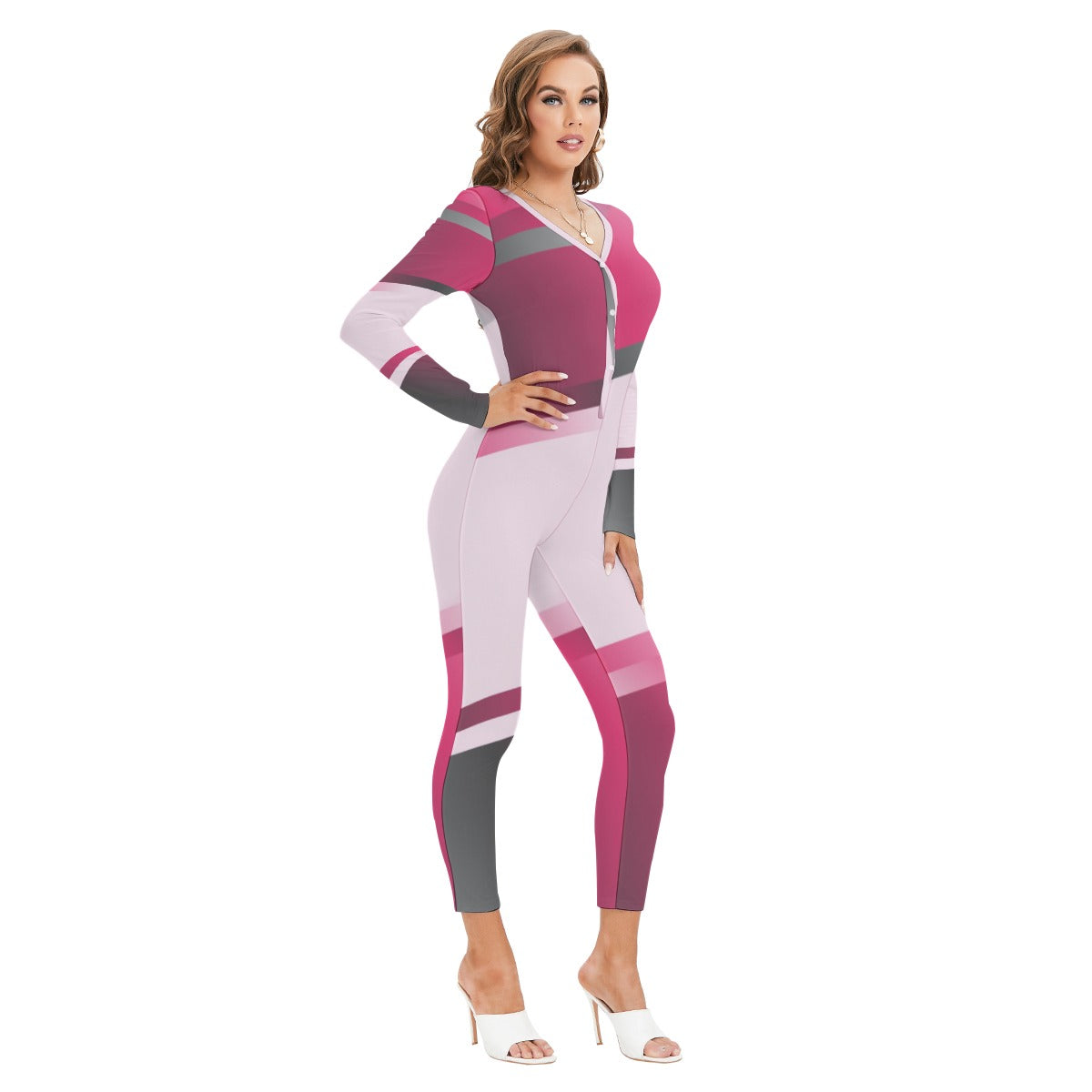 All-Over Print Women's Plunging Neck Jumpsuit