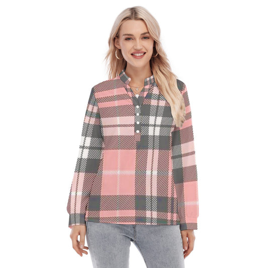 All-Over Print Women's Long Sleeve Blouse With Button Closure